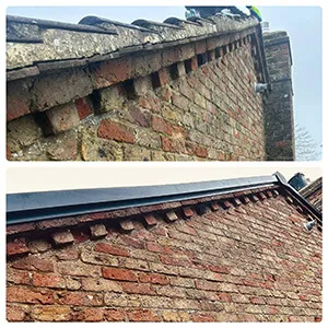A brick wall with a gutter gutter gutter gutter gutter gut.